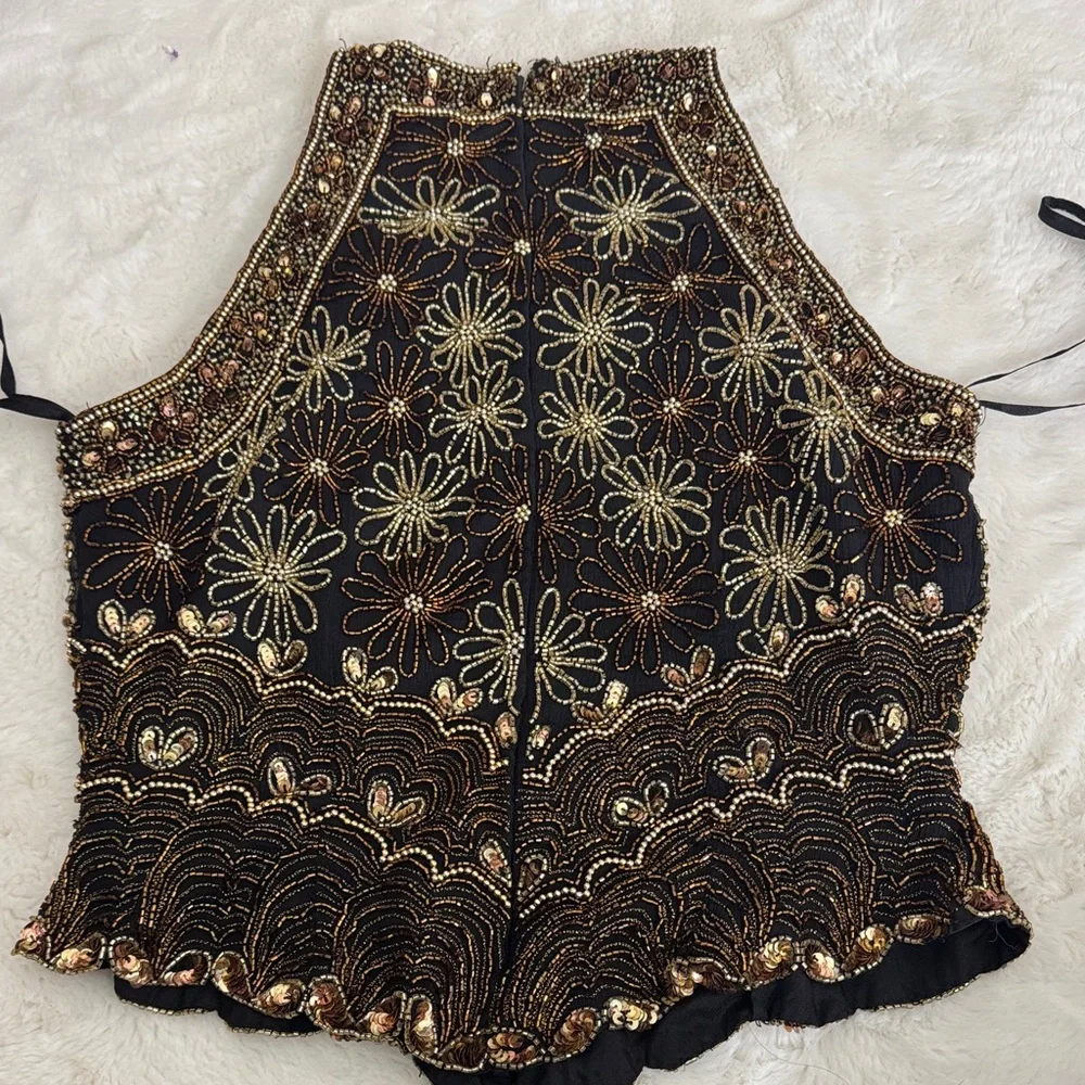 Papell Boutique Black and Gold Beaded Blouse - Picture 3 of 5